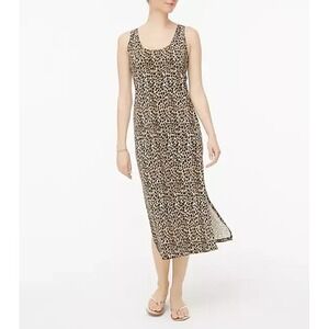 J. Crew Tank Dress Size Small S Brown/Black Sleeveless Leopard Print Jersey Midi